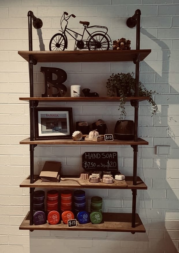 Grooming products and shelf display in the shop